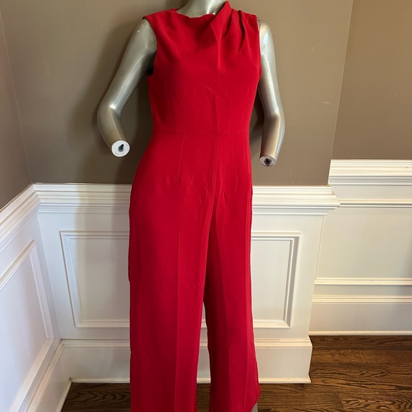 NWT BANANA REPUBLIC Cowl Neck Wide Leg Red Jumpsuit Sz 8P - Picture 2 of 7